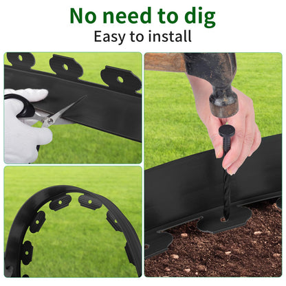 AggFencer 4 in x 25 Ft Garden Landscape Edging, No Dig Garden Edging Border Kit with 46 Pcs Spikes for Flower Bed Lawn Yard Grass Black