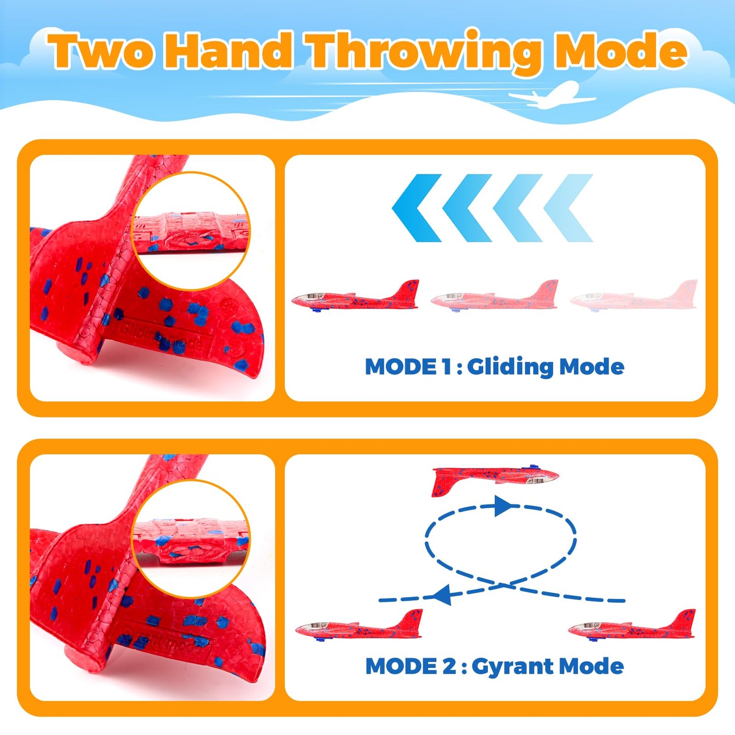 SpringFlower 4 Pack Airplane Flying Toys, 4 Throwing Foam Plane Toy for 3 4 5 6 7 8 Years Old Boys Kids, 2 Flight Modes LED Foam Glider Plane, Outdoor Flying Toy Birthday Gifts for for Boys & Girls