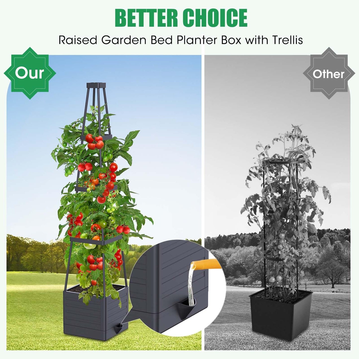 MQHUAYU 2-Pack Tomato Planter with Trellis, 57" Self-Watering Raised Garden Bed Planter Box, Tomato Cages for Indoor & Outdoor Climbing Plants, Vines, Vegetables, and Flowers (57x9.8x9.8IN)