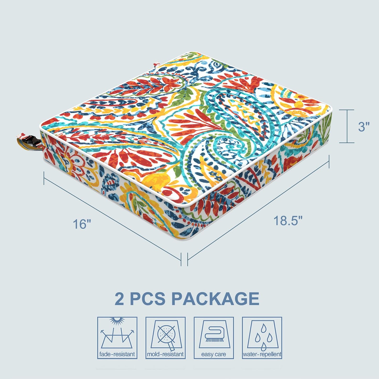 LVTXIII Outdoor Chair Cushions 18.5x16x3 Inch, Water-Repellent Patio Seat Cushions with Ties & Hidden Zipper, 2 Pack Thick Foam Chair Pads for Garden Furniture, Paisley Multi