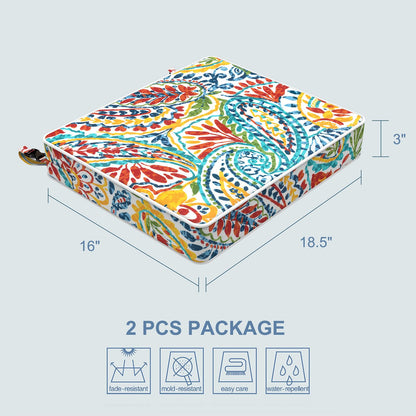 LVTXIII Outdoor Chair Cushions 18.5x16x3 Inch, Water-Repellent Patio Seat Cushions with Ties & Hidden Zipper, 2 Pack Thick Foam Chair Pads for Garden Furniture, Paisley Multi