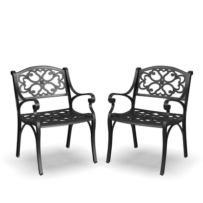 Homestyles Sanibel Black Stationary Cast Aluminum Outdoor Dining Chair, 2 Piece Patio Chairs, Set of 2 Garden Chairs with Armrest & Backrest for Garden Patio Pool Beach Yard, Black