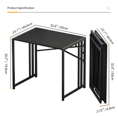 Lutown Teen Folding Computer Desk - 32 inch, Writing & Gaming, Small Space Office Desk, Black, No Assembly Required