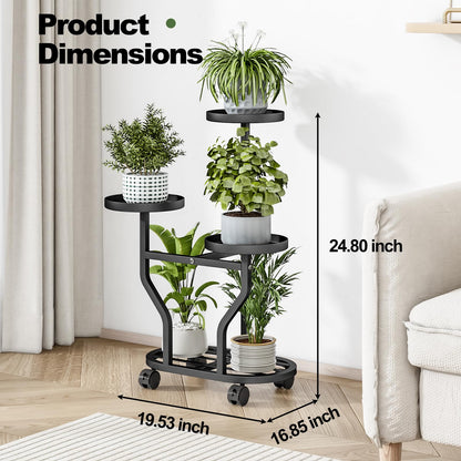 YIZAIJIA Plant Stand with Wheels 3 Tier Metal Plant Holder Corner Flower Shelf for Multiple Plants Display Rack for Bedroom Living Room Balcony Garden Black (Black, 3 Tier)