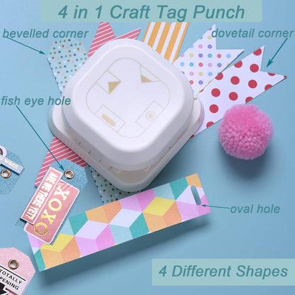 Craft Tag Punch Tag Paper Punches 4 in 1 Hole Puncher for Making Scrapbooking DIY Crafts Paper Punches (4 Shapes)
