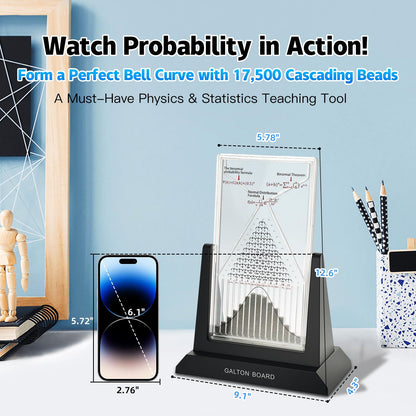 Dimind Galton Board Probability Demonstration Model - 12.6in Large Physics Learning Desk Toy with 17500 Metal Beads | Statistical Law Experiment Tool for School Labs & STEM Education