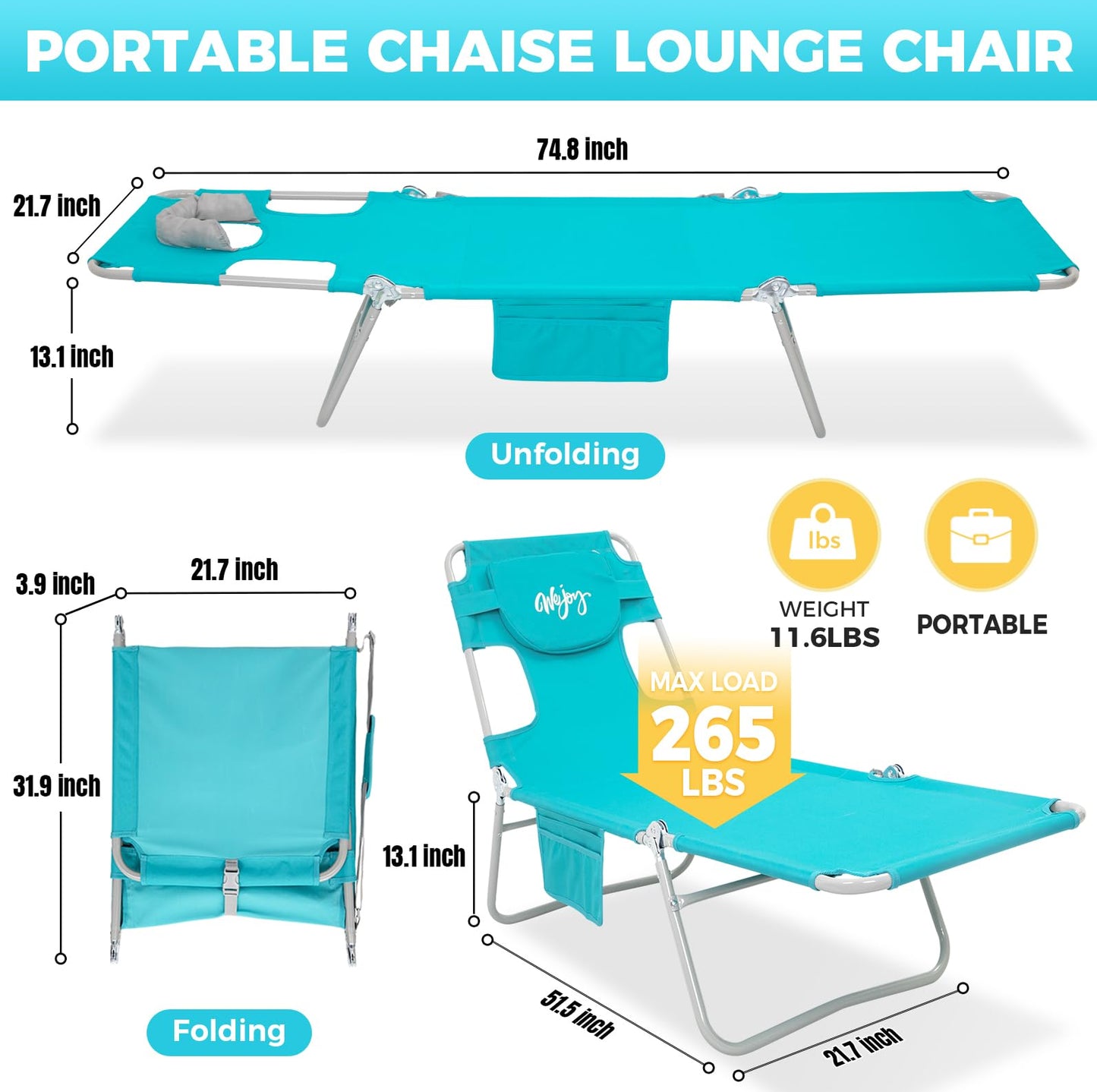WEJOY Folding Tanning Chair with Face Hole, 5 Positions