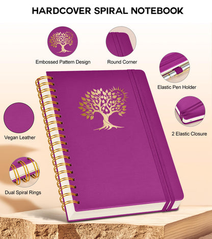 PERCUN Large Spiral Notebook Journal for Women Men - 300 Numbered Lined Pages, College Ruled,B5 Hardcover Spiral Bound Notebook for School, Work, Note Taking, Writing, Leather Spiral Journal 7"x10"