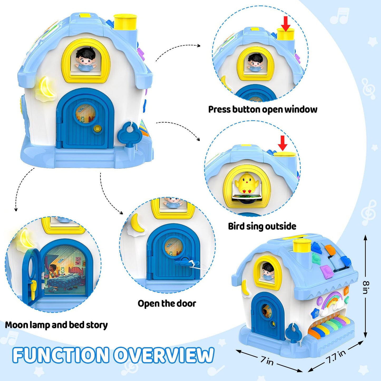 Fidecexv Montessori Toys for 1 Year Old Boy Gifts, 12-in-1 Musical House Educational Baby Toddler Boy Toy Age 1-2, First Birthday Easter Gift for Boy Girl 6-12 12-18 6-24 Months, Blue
