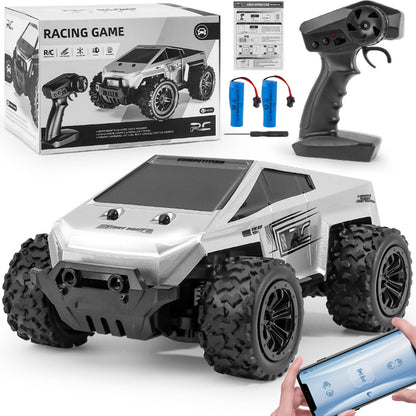 RC Car,1/20 Rc Monster Truck Cyber Toy,Off-Road Pick-up,2WD RC Truck for All Terrain,2.4GHz Vehicles,Equipped with 2 Rechargeable Batteries，Can be Connected to a Mobile Phone for Control (Silvery)
