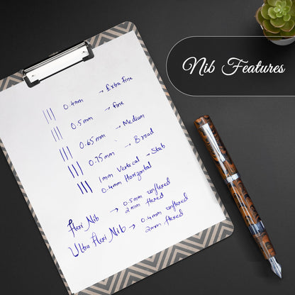 Jaipur V2 Piston Filled Refillable Fountain Pen - Brown Ultra Flex Cursive Pen w/Stainless Steel Nib - Luxury Pens w/Acrylic Body & Ebonite Feed - Fountain Pens for Journaling & Calligraphy