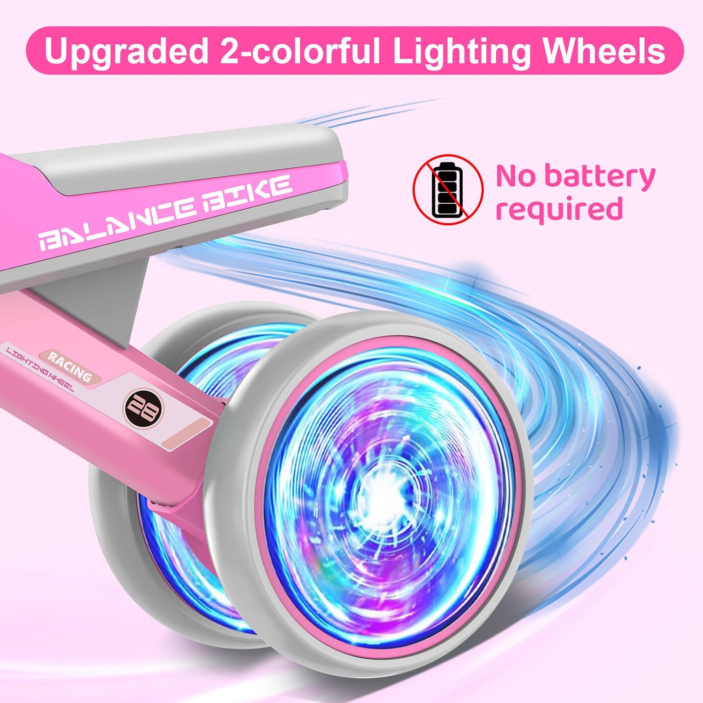 ESPRAY Colorful Lighting Baby Balance Bike Toys for 1 Year Old Girls Gifts, Toddler First Bike 12-24 Months with Adjustable Soft Seat, 4 Silent Wheels Ride on Toy, Perfect First Birthday Gift