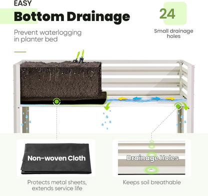 KING BIRD Raised Garden Bed with Cover & Netting Galvanized Elevated Large Planter Box with Legs 48×24×56 in for Backyard, Patio, Balcony, 400lb Capacity, Beige