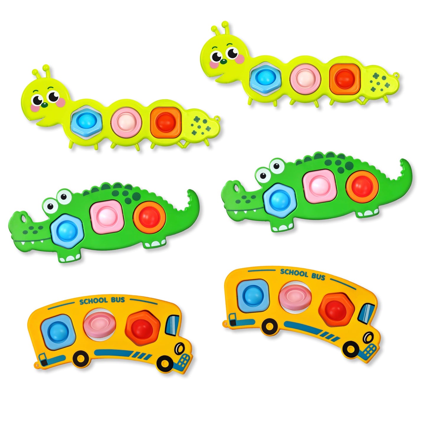 6PC Fidget Sensory Toys for Baby Airplane Travel Essential Activities, Party Favors Animal Pop Toys Autism Gifts for 12+ Month Babies Toddlers 1 2 3 Year Old Easter Basket Stuffers Gift