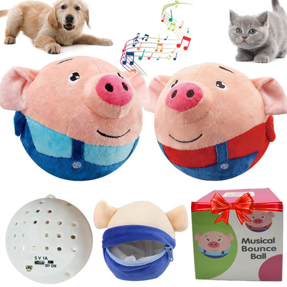 【2PCS】Interactive Dog Toys,Active Moving Pet Plush Toy with Recording & Music Modes,Jumping Squeaky Song shaking Interactive Dog Ball,Dog Toys to Keep Them Busy,Replaceable Coat (Blue Pig + Red Pig)