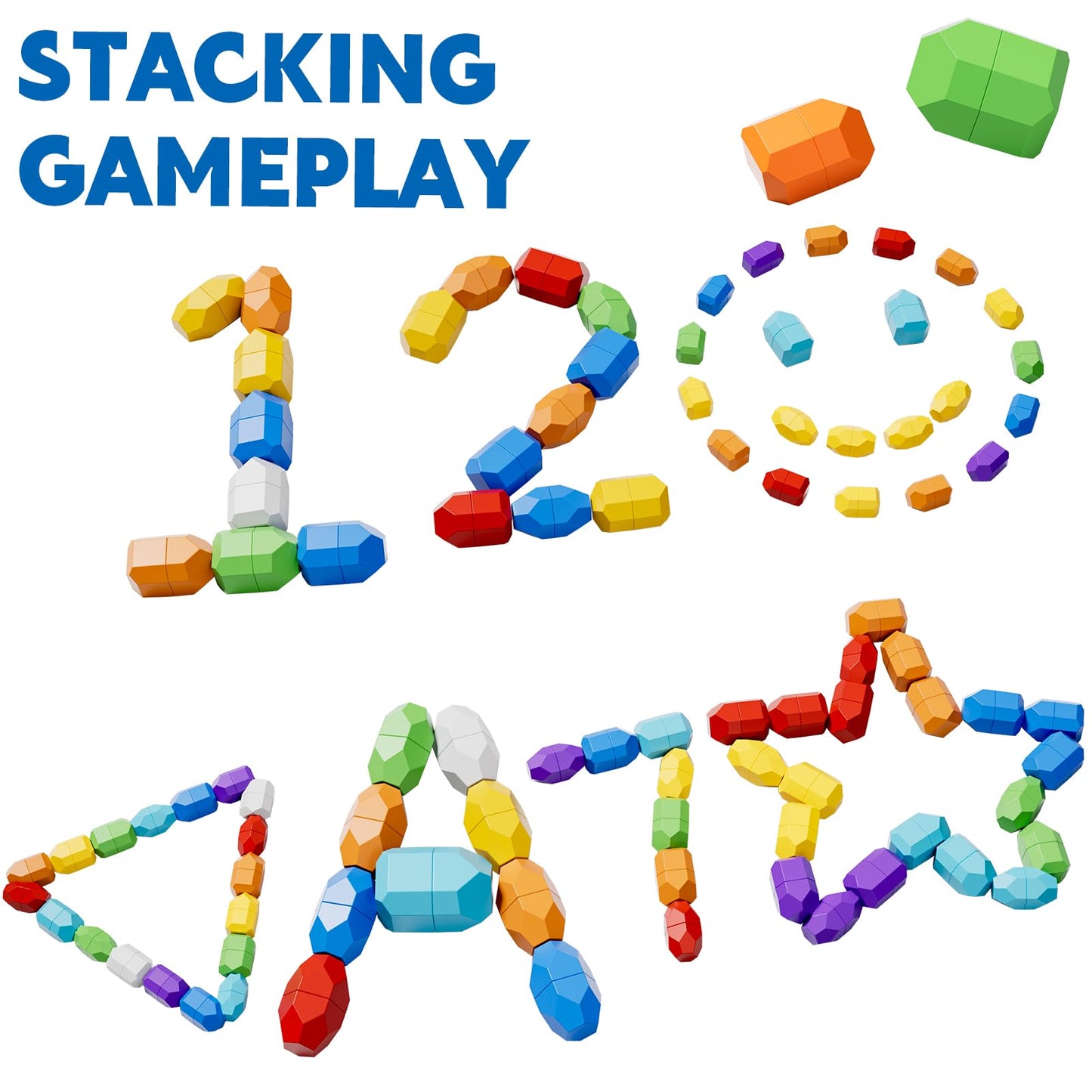 Lucky Doug 50 PCS Extra-Large Stacking Rocks Toys for Age 1-3 2-4, Safe Montessori Stacking Building Blocks Stones Toddlers Toy for 1 2 3 4 Year Old Boy Girl, Sensory Toys Gifts for Kids Age 1-2 2-4