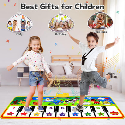Piano Mat - 53" x 23" Musical Mat 8 Animals Sounds Dance Mat for Kids Touch Play Dancing Mat Toy Gifts for 1 2 3 4 5 6 Year Old Girls Boys
