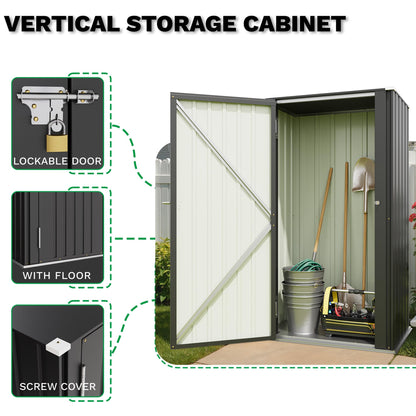 Patiowell 22 Cuft Outdoor Storage Cabinet, Metal Storage Shed with Lockable Door, Indoor Outdoor Vertical Waterproof Tool Shed Without Adjustable Shelves for Patio Garden Backyard, Black