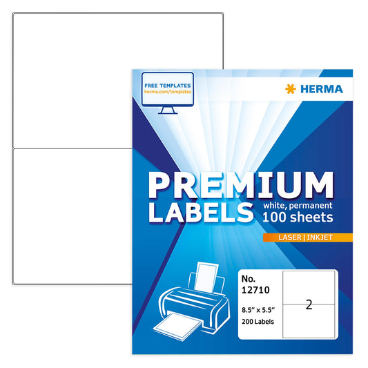 HERMA Easy Peel Printable Half Sheet Shipping Labels 5.5" x 8.5", 200 Labels, Customizable White Sticker Paper for Laser & Inkjet Printer, Address Label for Mailing, Storage & Organization