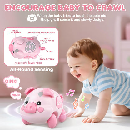 Baby Musical Toys for 6-12-18 Months, Musical Piggy Toys for Toddler 1 Year Old Baby Girl, Infant Crawling Light up Music Toys for Tummy Time Development, 1st Birthday Gift for Boy 7 8 9 10+ Month
