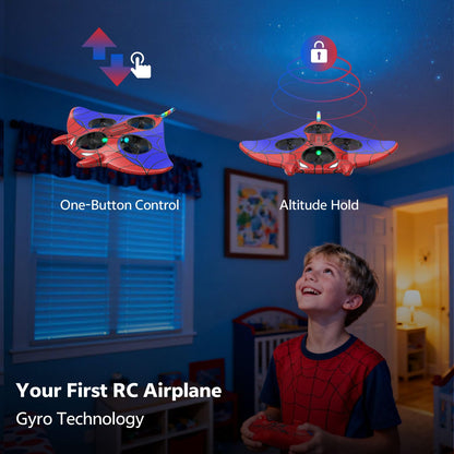 RC Plane Spider Toys for Kids, 2.4Hz 3.5CH Foam Remote Control Airplane with Altitude Hold, One Button Takeoff/Landing, 360° Stunt Flips, LED Lights, Ideal Gift for Kids, Boys & Girls Beginners
