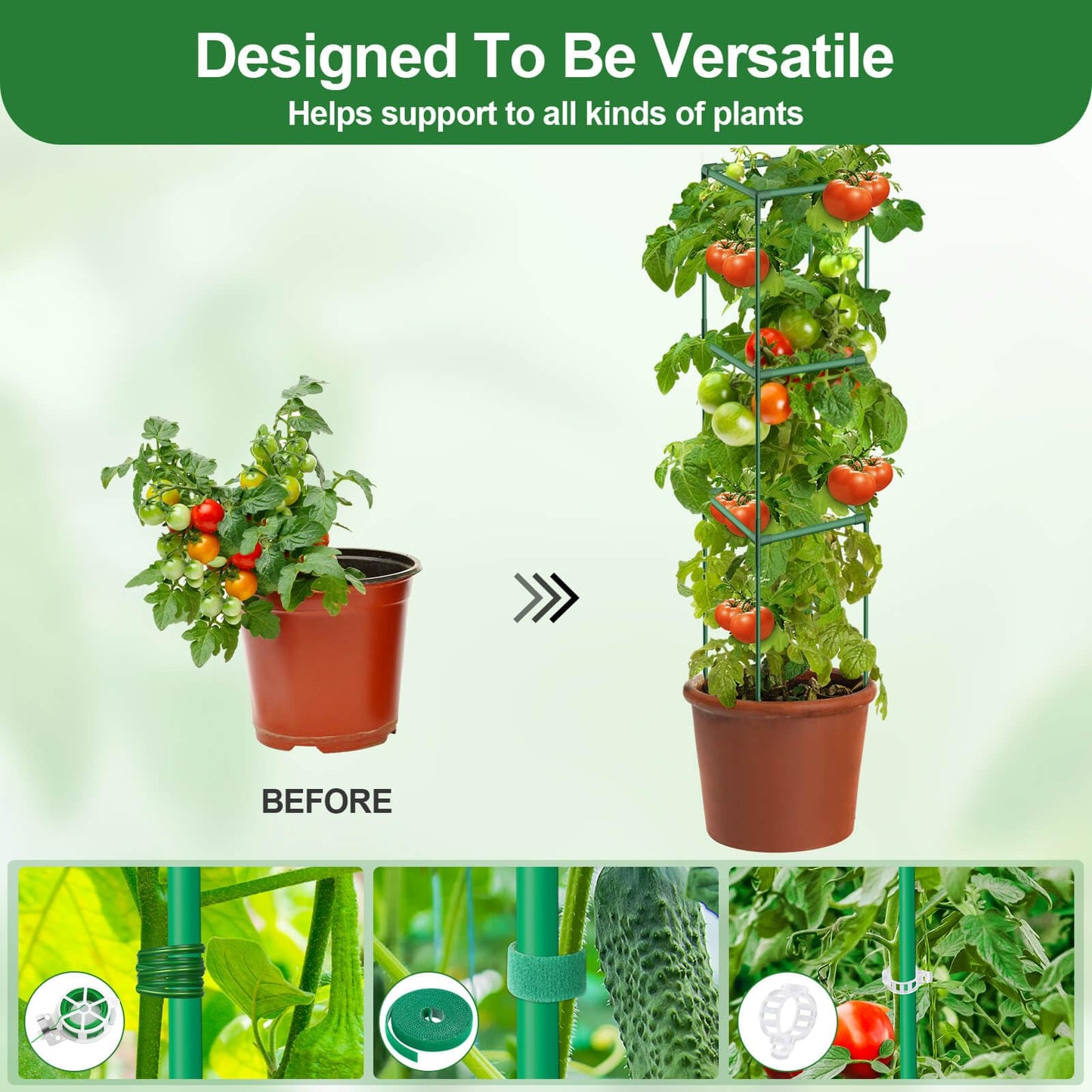 Lezmarket 2 Pack Tomato Cages for Garden, Tomato Trellis for Raised Garden Bed with Plant Clips and Twist Ties for Climbing Plants, 43 inches ﻿ ﻿