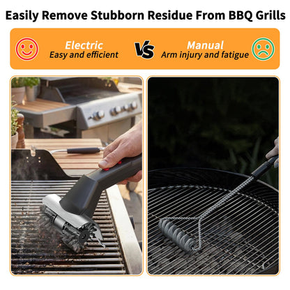 Hitish Cordless Electric Grill Brush for Outdoor - Waterproof BBQ Grill Cleaner with Lights Water Spray - Grill Cleaning Brush for Burnt-On Grease&BBQ Grates, 90 Mins Runtime, 2 Stainless Heads Refill