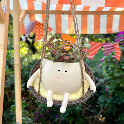 UMESONG Hanging Swing Chair Planter Pot Resin Smiley Face Planter for Indoor Outdoor Plant Cute Head Flower Pots for String of Pearls Plant Live Unique Gift IdeaI for Mother Day, Christmas (Small)