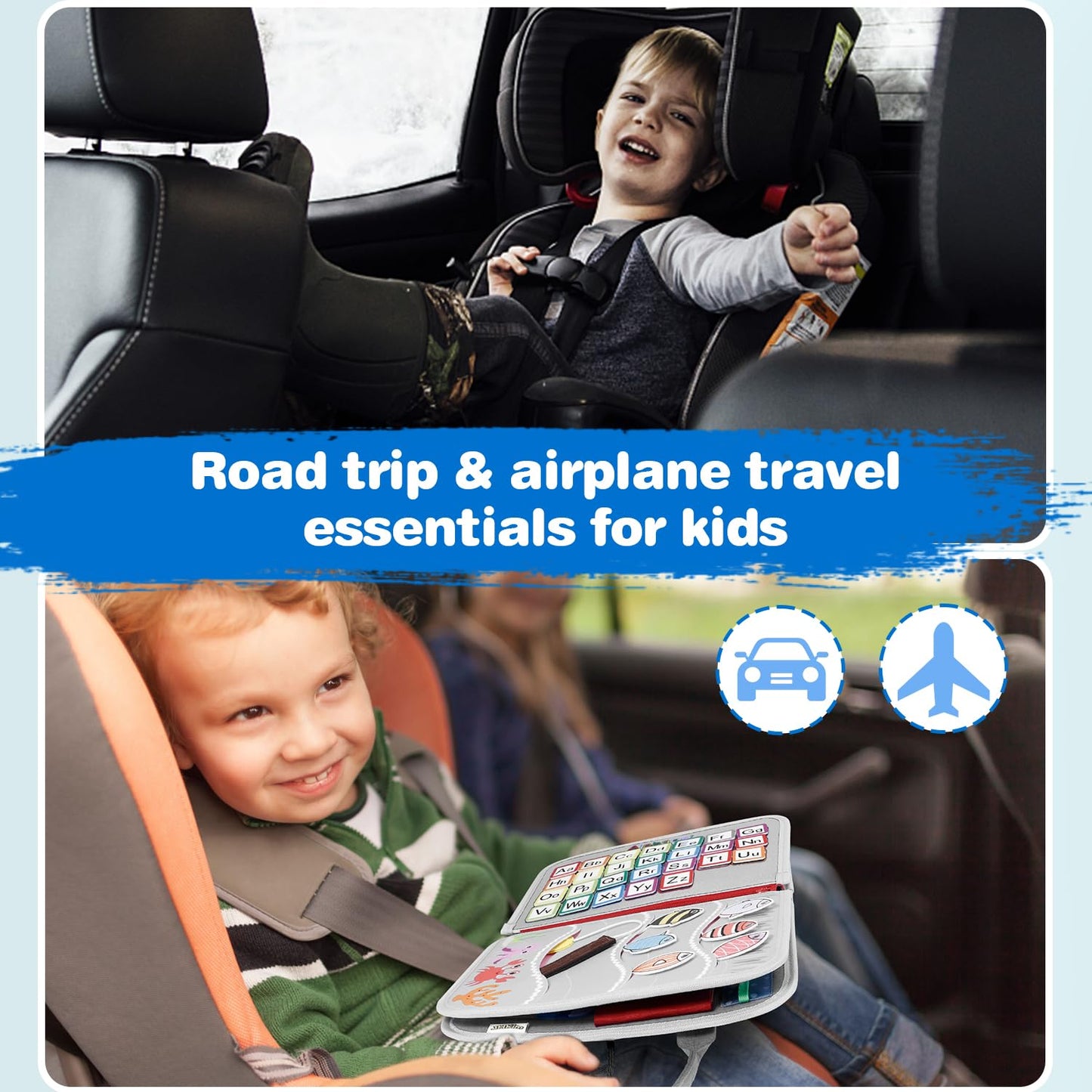 JHkim Busy Board Montessori Toys for 1 2 3 4 Year Old Boy & Girl Birthday Gifts, Autism Sensory Travel Toy for Toddlers 1-3, Educational Activity Sensory Busy Book for Learning Fine Motor Skills, Gray