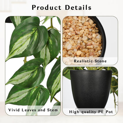 GnFlus Artificial Pothos Fake Ivy Plant with Pot Faux Light Green Leaves Featuring for Home Shelf Decor Indoor Silk Artificial Plant Large