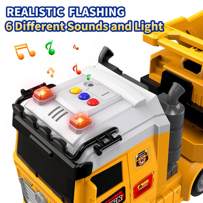 Toddler Boy Toys for Ages 3 4 5 6 7 8 Years Old, 25" Large Construction Carrier Truck Toy Excavator and Dump Truck, Friction Powered Vehicle with Lights & Sounds, Birthday Gift for Boys Girls