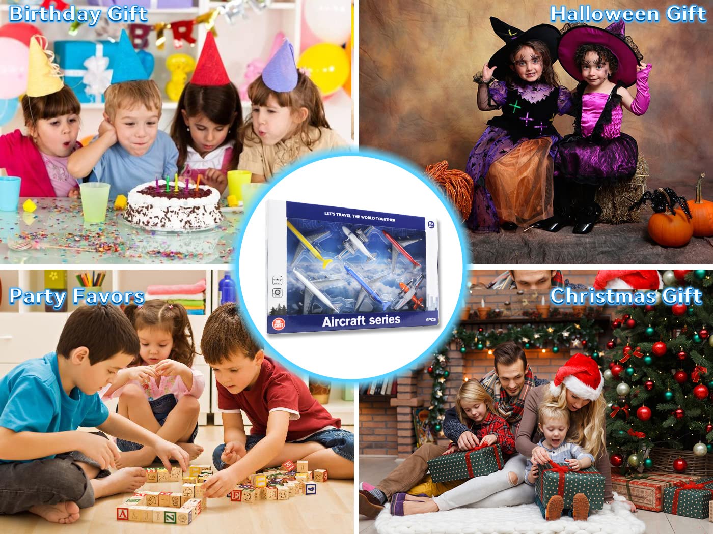 Crelloci Toy Airplane 6 Pack Mini Diecast Aircraft, Playset Includes Glider and Airlines Planes for Birthday Party Favor Toys for Kids Boys and Girls