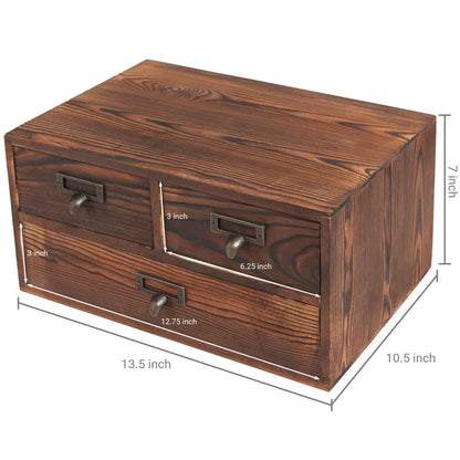 MyGift Wooden Desk Organizer with Drawers, Dark Brown Wood Desktop Storage Cabinet with 3 Drawers for Office Supplies, Sewing Kits and Accessories