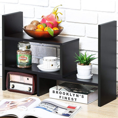 Sorfity Desktop Bookshelf Desk Storage Organizer Adjustable Wood Desktop Display Shelf Rack Counter Office Storage Rack Top Bookcase - Free Style Display Natural Stand Office Supplies Desk Organizer