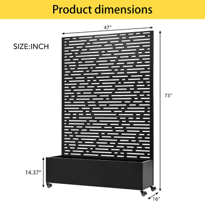 RIDFY Raised Garden Bed with Wheels - Metal Planter Box with Trellis Outdoor | Rolling Planters for Climbing Plants & Patio Privacy Screen | Galvanized, Black, 47x16x73 in (M4)