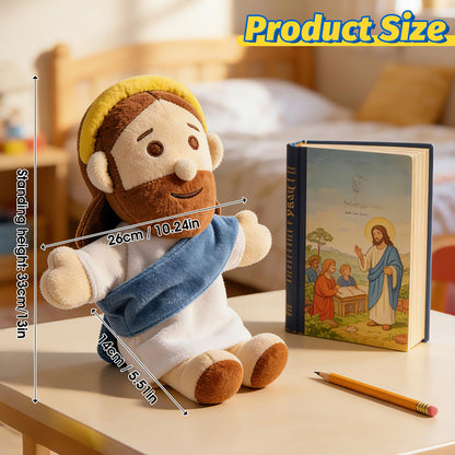 AKAIXI Jesus Hand Puppet Plush Jesus Doll 13" Blue Religious Bible Character Puppet Interactive Toy Fit Adult Hand Christian Easter Gifts for Baby Toddler Sunday School Kids First Communion Baptism