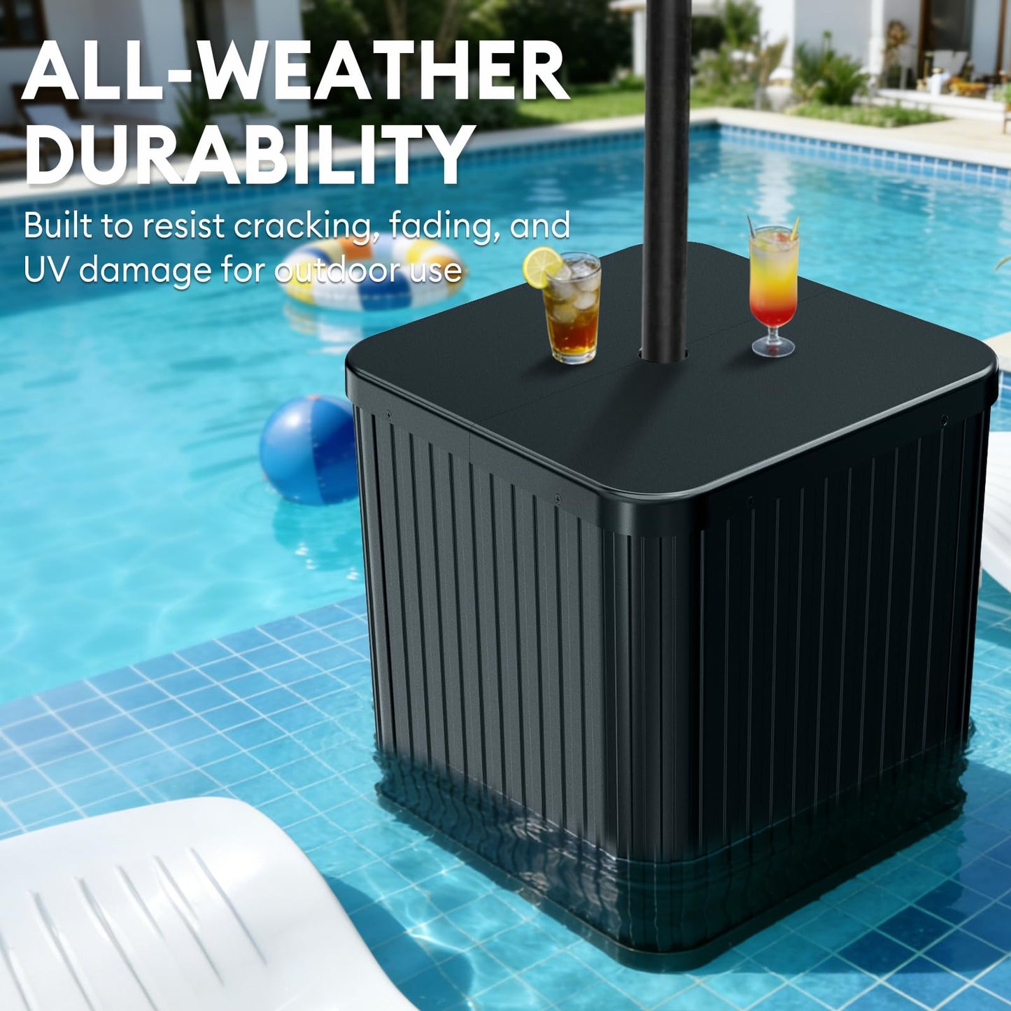 Hyperzoo Umbrella Side Table with Umbrella Hole, 2-in-1 Outdoor Side Table & Umbrella Stand with Fillable Base, Heavy Duty Poolside Table Holds 132 lbs, Fits ≤1.5” Pole for Poolside & Backyard, Black