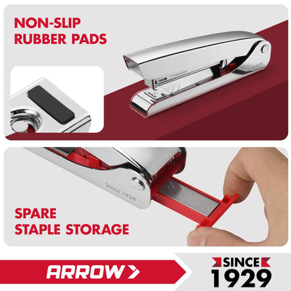 Arrow Metal Stapler, Full-Strip Stapler for Desk with 2520 Staples, 25 Sheet Capacity, Rear Staple Storage, Dual-Mode Anvil, Non-Slip Base, for Office, Classroom, and School