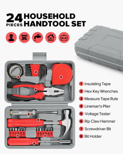 24pcs Home DIY Tool Kit for Household, Office & Garage - General Repair Small Hand Tool Set with Storage Case