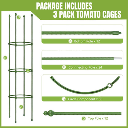 joyhalo 3 Pack Tomato Cages for Garden, 59 Inch Tomato Cage Heavy Duty, Height Adjustable Tomatoes Trellis for Climbing Plants Vegetables Flowers Cucumber Peony