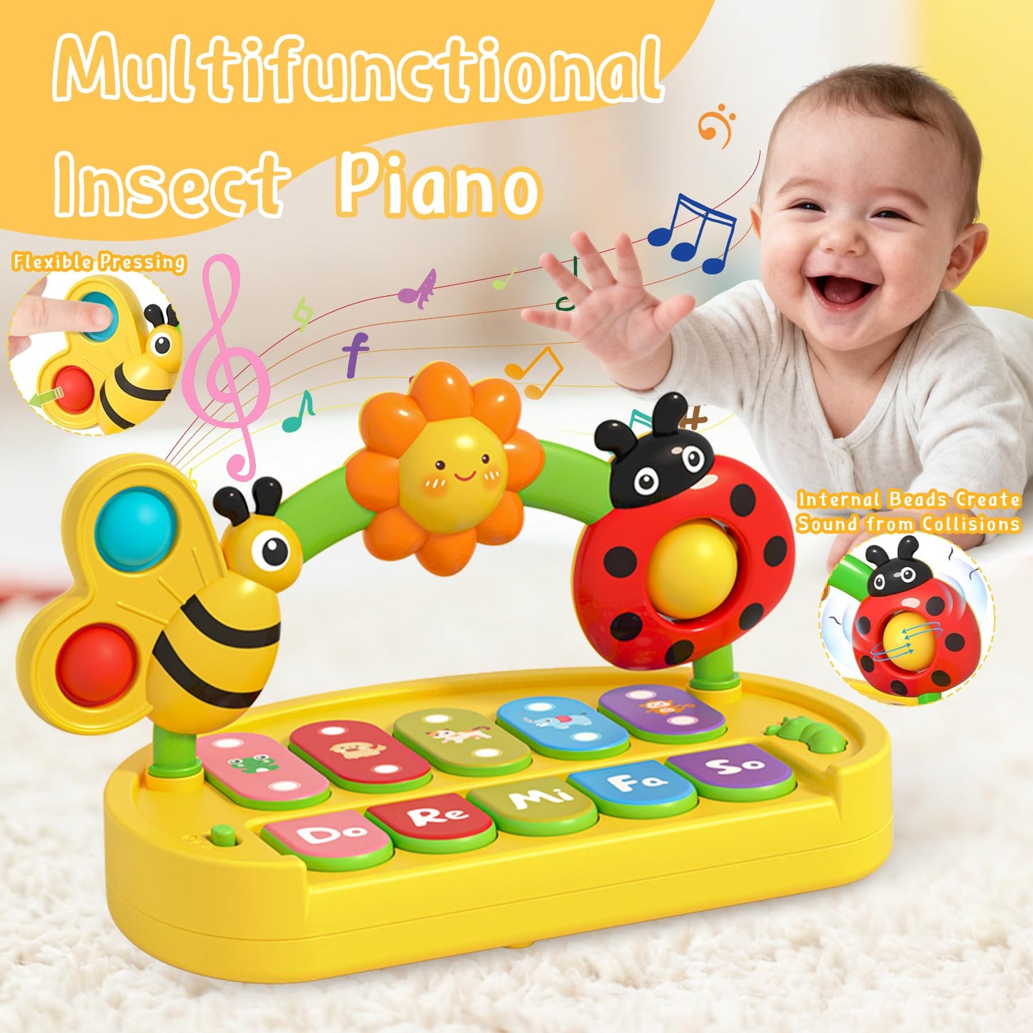Baby Piano Toy 6-12 Months Light Up Music Keyboard Baby Toys for 3 6 9 12 18 Months with 4 Modes, Infant Educational Early Learning Toys, Small Musical Piano Toy 1 Year Old Boys Girls Gift