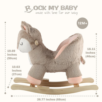 Rock My Baby Rocking Horse Deer with Chair, Plush Stuffed Animal Rocker for Toddlers 1-3, Baby Rocker with Sweet Music, Animal Ride on,Pink Deer,CPC Certified