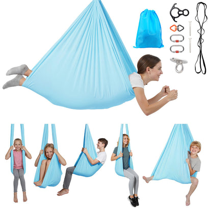 VEVOR Sensory Swing for Kids & Adults, Maximum 300 lbs Load Aerial Silk, Indoor & Outdoor Double Layer Therapy Cuddle Swing with 360° Swivel Hanger, Calming Compression Therapy Swing, Light Blue