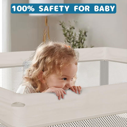 Semoprus Baby Playpen, Portable Indoor Outdoor Play Area with Balls, Beige, 50x50x27 Inch, Quick Fold Design, Mesh Safety Panels, for 0-36 Months