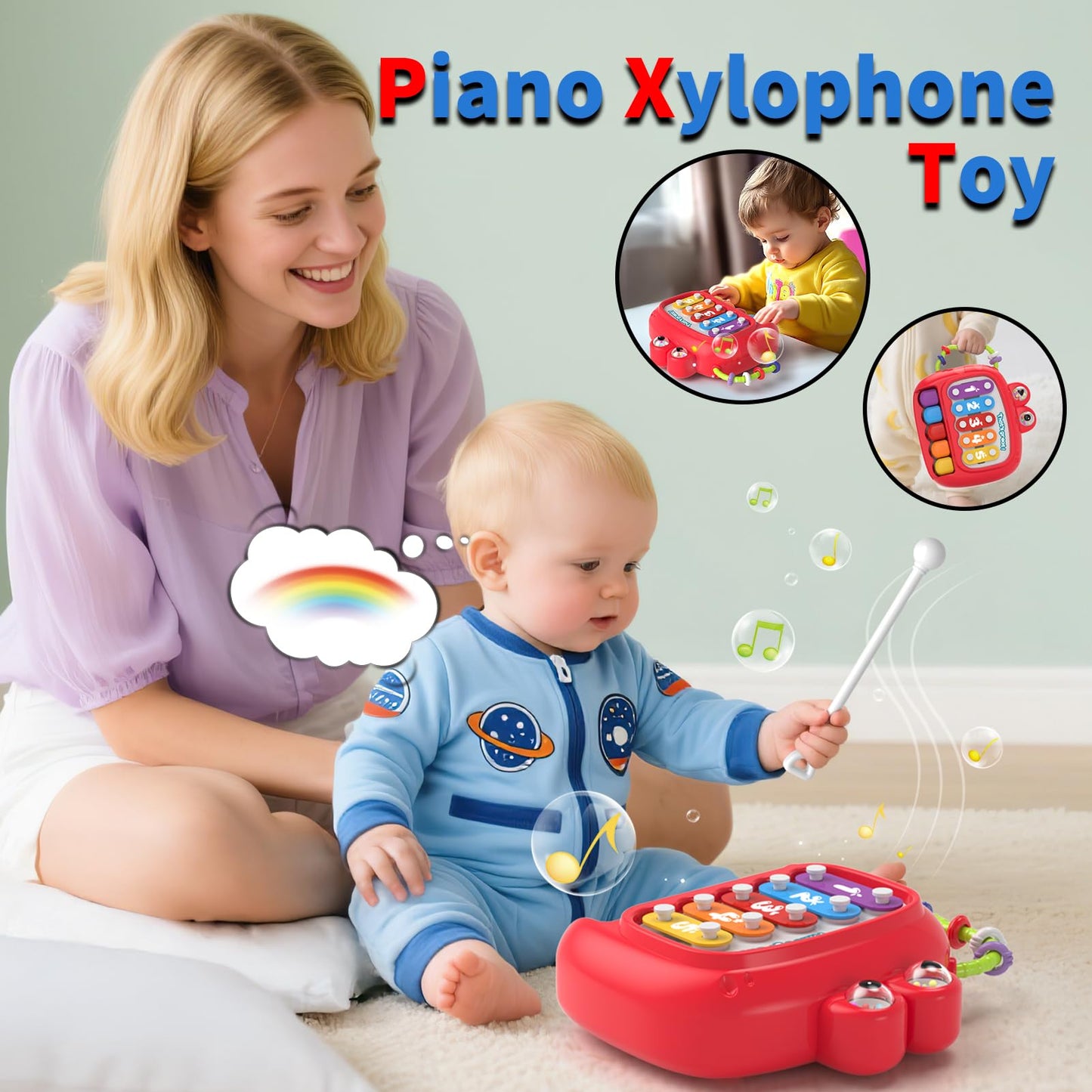 4 in 1 Baby Toys for 6 to 12 to 18 Months, Infant Sensory & Stacking for 1+ Year Old, Busy Cube Toys for Babies 6 - 12 Months, Piano Xylophone Musical Travel Toys, Christmas Birthday Gifts for 1 - 2