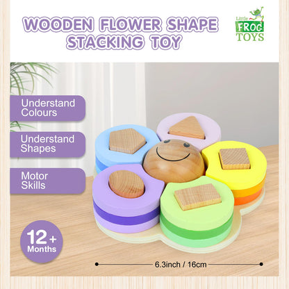 Flower Shape Wooden Stacking Puzzle Toy, Baby Shape Sorter Toy, Sensory Toys for Kids with Autism, Ideal Montessori Toys for 1+ Year Old, Sustainable Stacking Toys for Toddlers 1-3