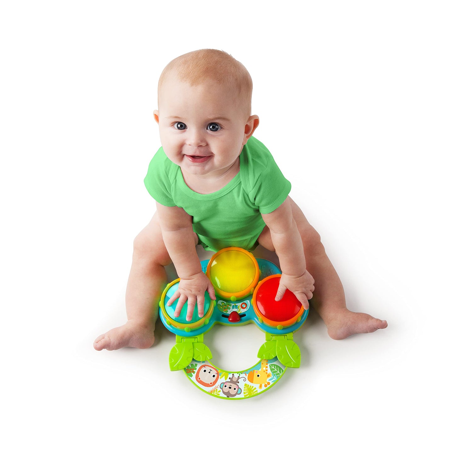 Bright Starts Safari Sounds Gift Set, 2-PK Baby Toys for On The Go, Musical Drum Toy and Car Keys Toy with Car Sounds, Unisex Jungle Theme, 3-6 Months and Up