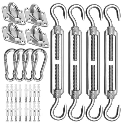 Sun Shade Sail Hardware Kit 6 Inch for Rectangle & Triangle Shade Sail Install, Stainless Steel Shade Sail Fixing Accessories for Outdoor Patio Canopy Garden, Heavy Duty Awning Attachment Set (44 Pcs)
