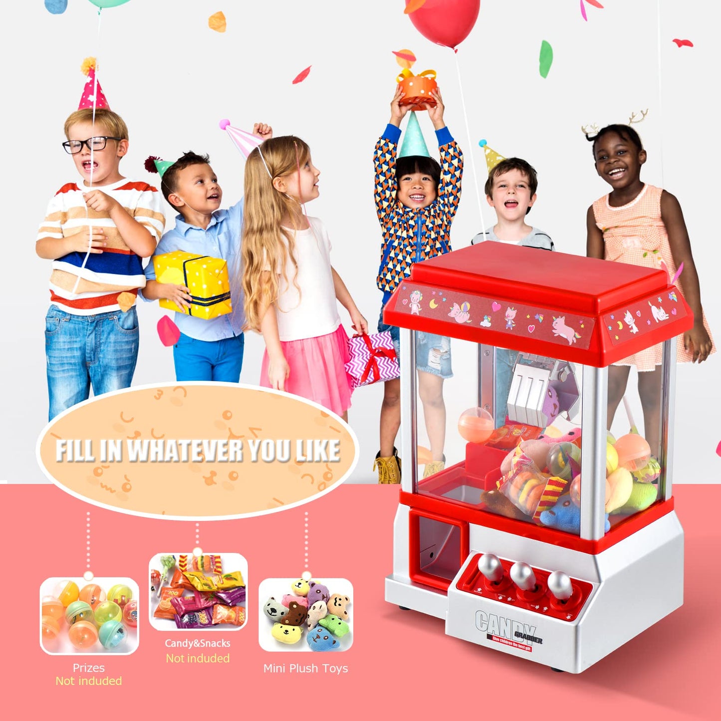 Claw Machine for Kids Toy Mini Arcade Machine Candy Grabber Prize Dispenser Vending Machine Arcade Game Machines for Home Party Christmas Birthday Gifts Cool Girl Toys