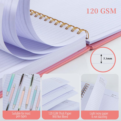 Kutoda Lined Spiral Notebooks for Work, 300 Pages Leather 8.5 * 11 College Ruled journals for Writing, Hardcover Notebooks for Note Taking, Perfect for Office Home School Supplies(Pink)